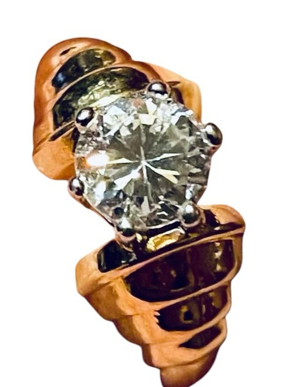 Gold Plated Diamonique Ribbed Ladies Ring
